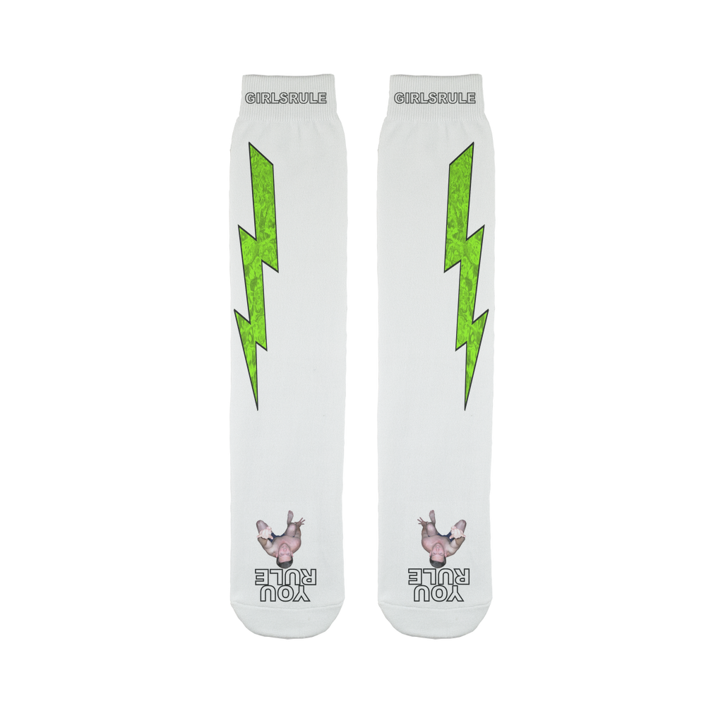 Girls Rule Green Lightning White Socks Flat Man Underfoot
