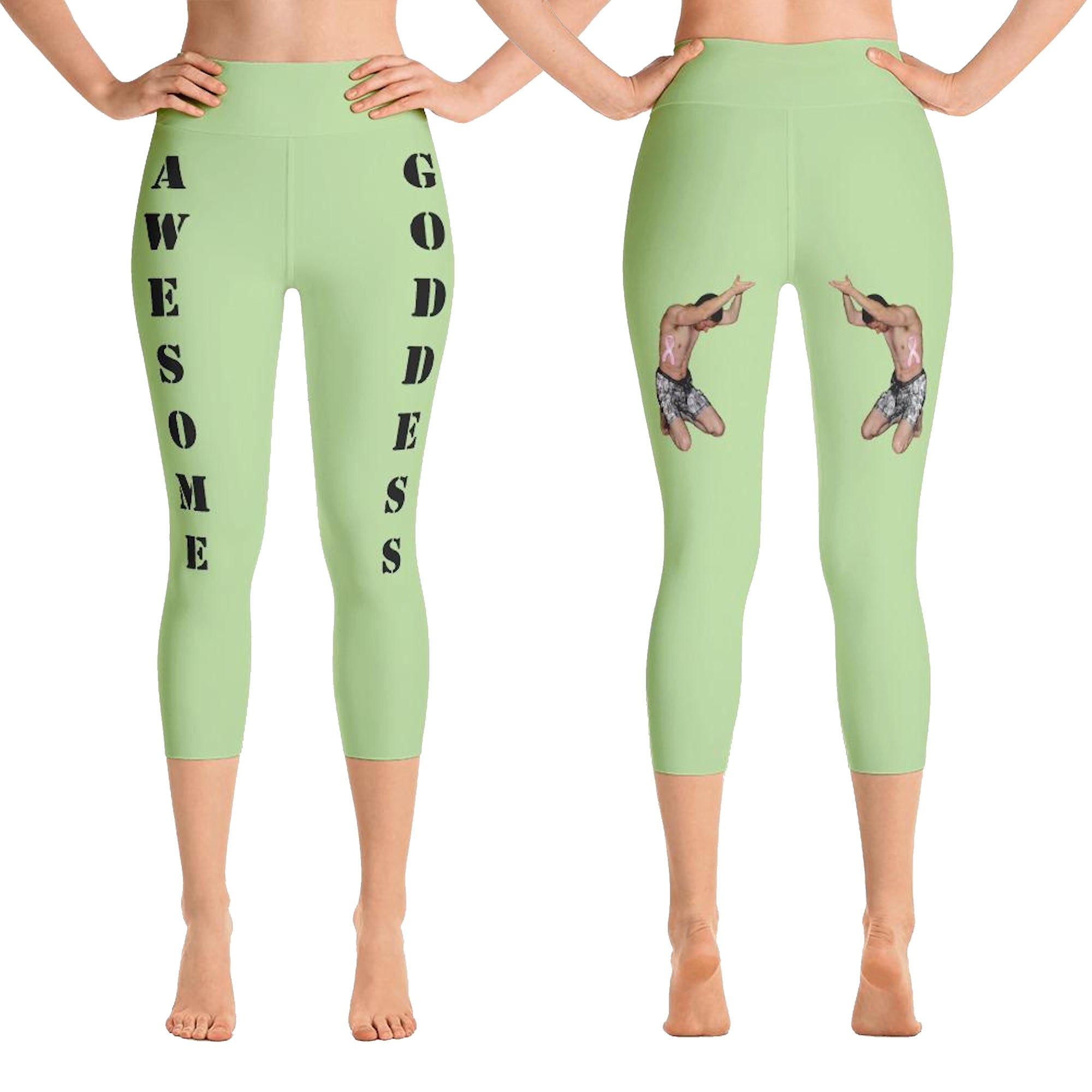 Our best viral leggings pale green awesome goddess black letters