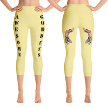 Our best viral leggings pale yellow awesome goddess black letters