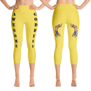Our best viral leggings yellow awesome goddess black letters