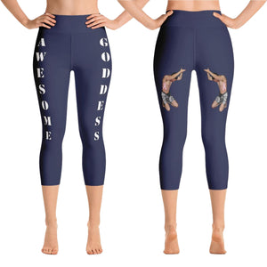 Our best viral leggings midnight blue awesome goddess white letters