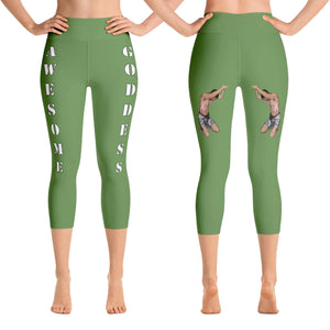 Our best viral leggings moss green awesome goddess white letters