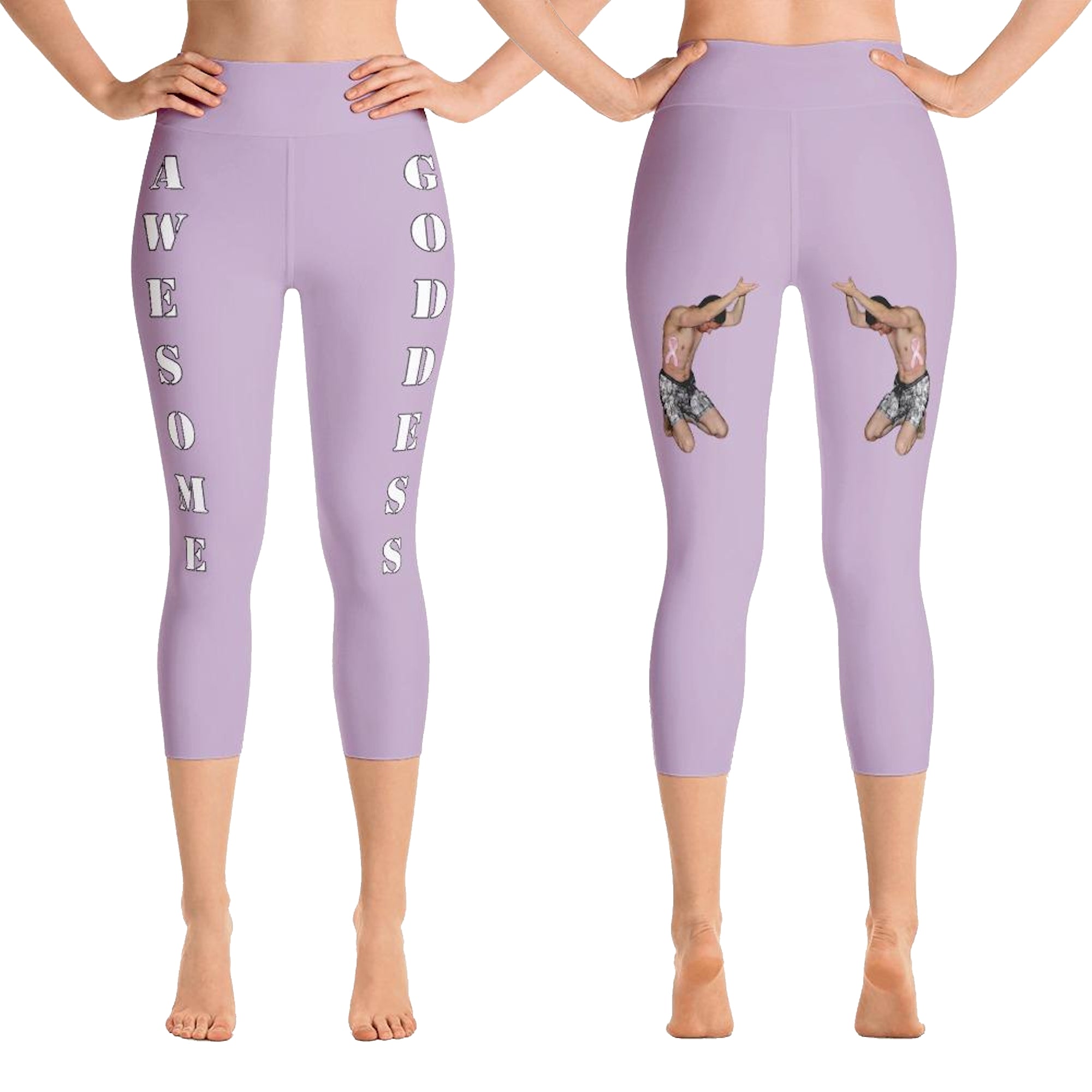 Our best viral leggings pale purple awesome goddess white letters