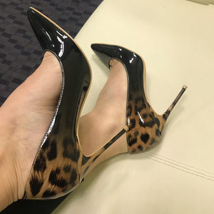Patent Leather Leopard Stilleto Party Heels - Our Tiny Man Can Walk Under Them