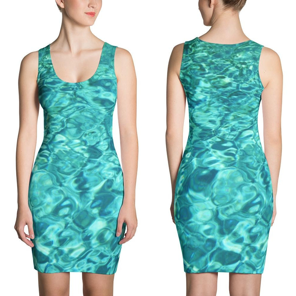 Mermaid Spandex Dress - STYLE Bodycon - COLOR Pool Blue Water