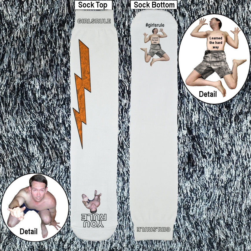 Girls Rule Orange Lightning White Socks Flat Man Underfoot