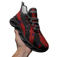 Patriotic_American_Flag_Kicks_Running_Shoes_Sneakers_For_Men_and_Women_with_Red_andBlue_Stars_and_Black_Stripes_with_Black_Soles_and_Black_Trim_Right_Front_Side_View