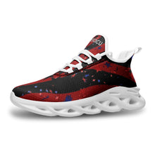   Patriotic_American_Flag_Kicks_Running_Shoes_Sneakers_For_Men_and_Women_with_Red_andBlue_Stars_and_Black_Stripes_with_White_Soles_and_White_Trim_Left_Side_View