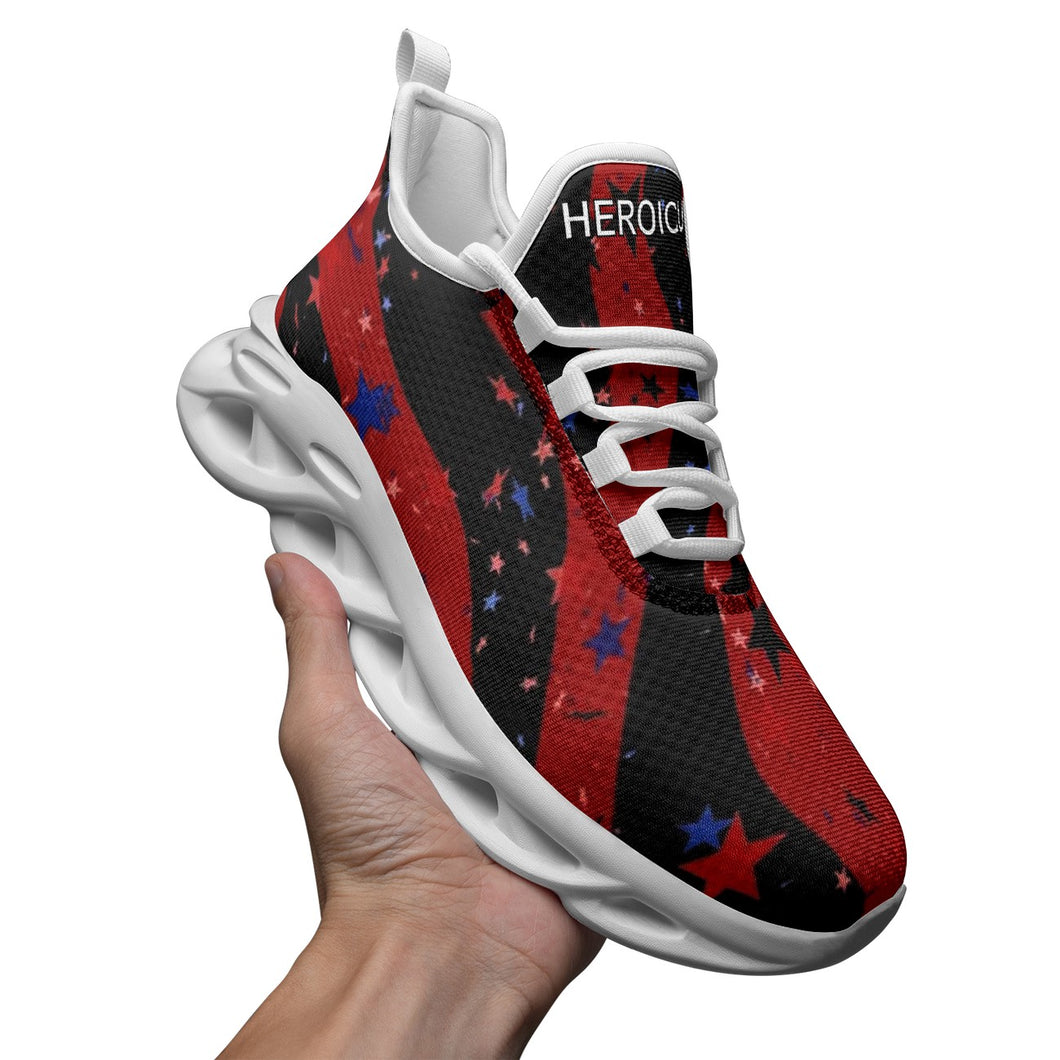 Patriotic_American_Flag_Kicks_Running_Shoes_Sneakers_For_Men_and_Women_with_Red_andBlue_Stars_and_Black_Stripes_with_White_Soles_and_White_Trim_Right_Front_Side_View