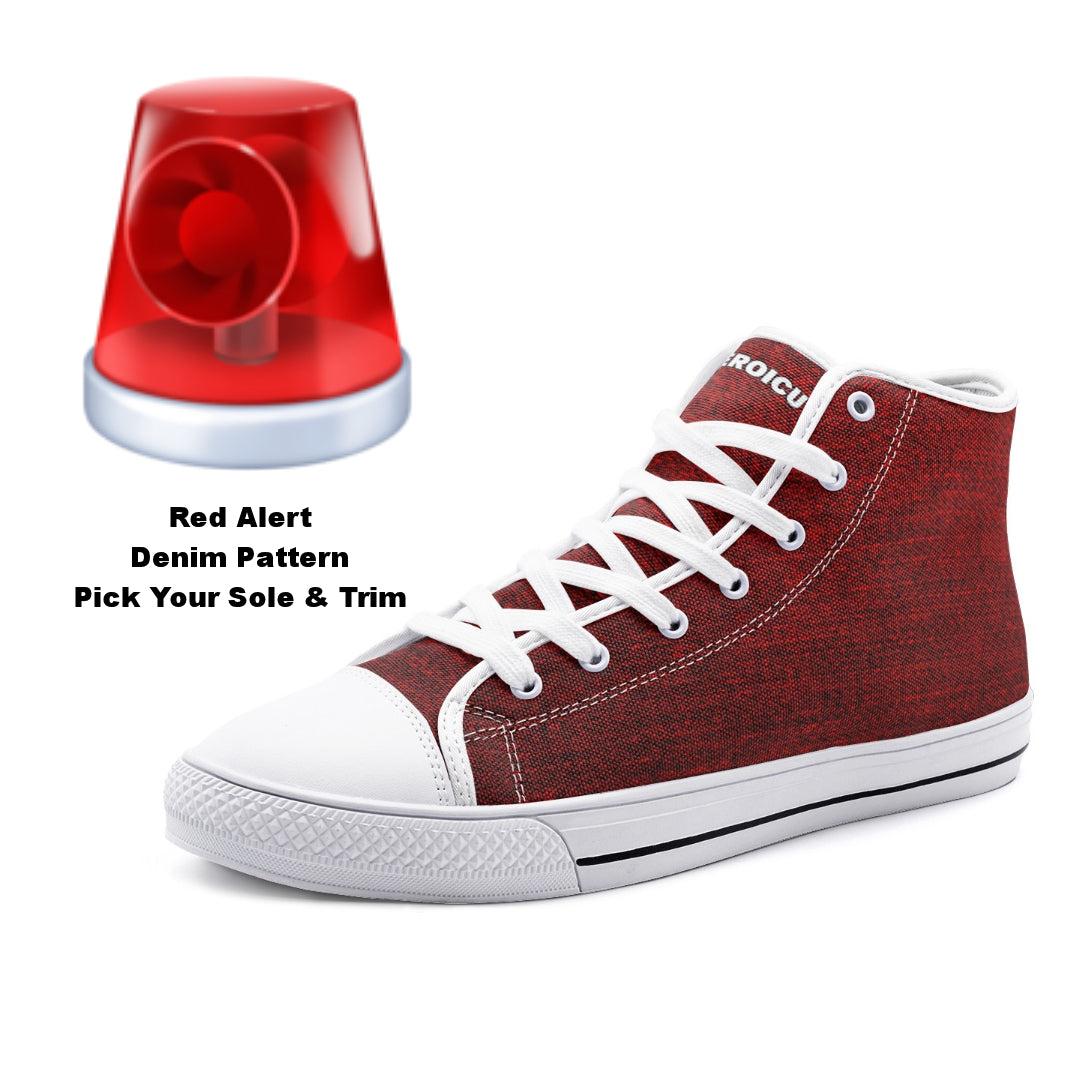 Our Best Canvas High Top Sneaker Men and Women Red Denim Pattern