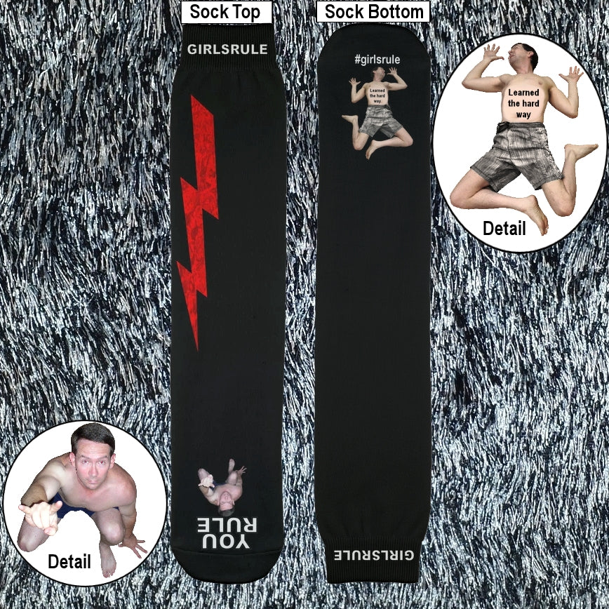 Girls Rule Red Lightning Black Socks Flat Man Underfoot