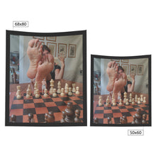 Tapestry with Tiny Man on Chess Board as Queen Controls the Strategy