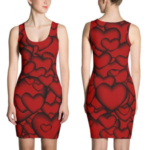 Womens Queen of Hearts Print Spandex Bodycon Dress - Dark Red