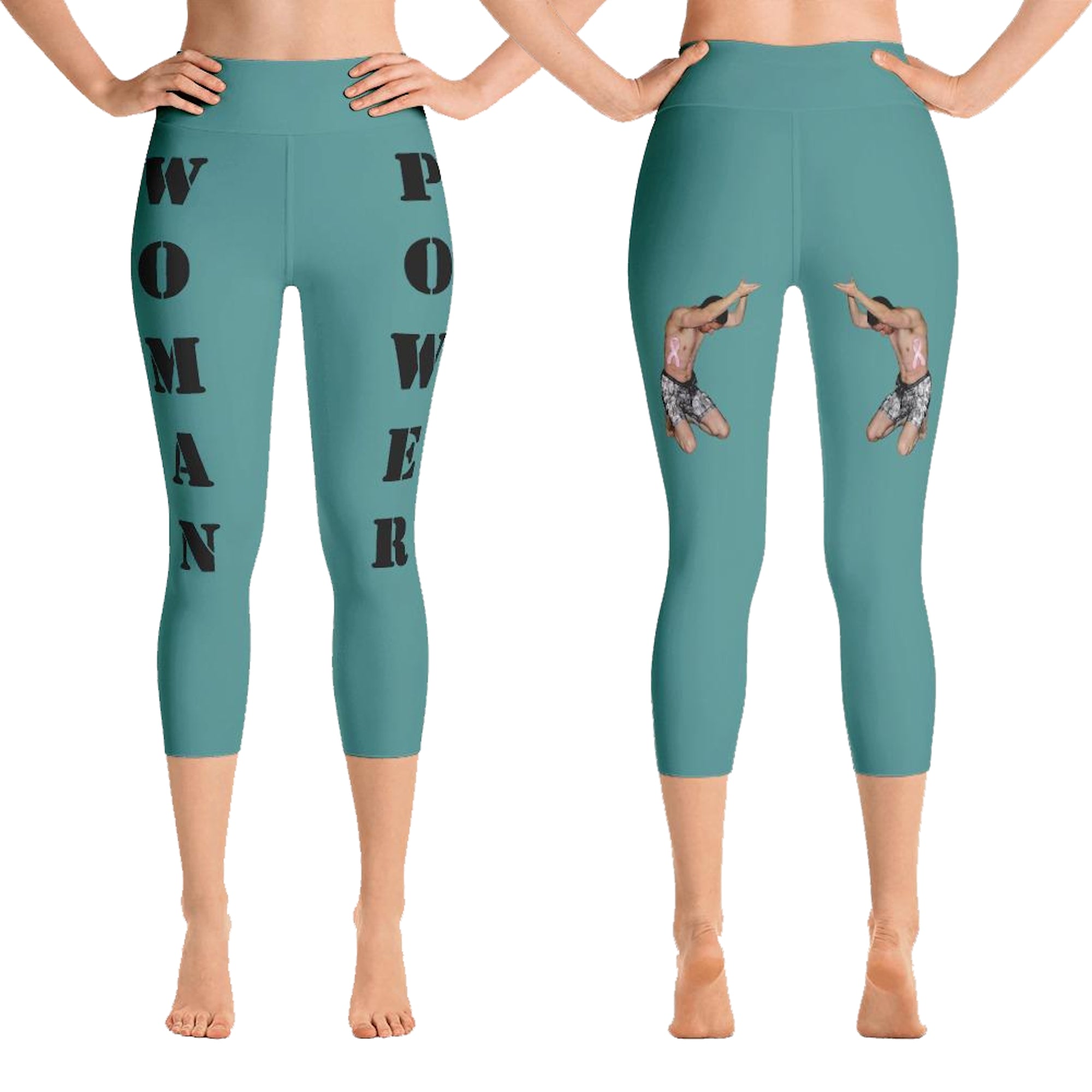 Our best viral yoga capri leggings with woman power - Teal Color