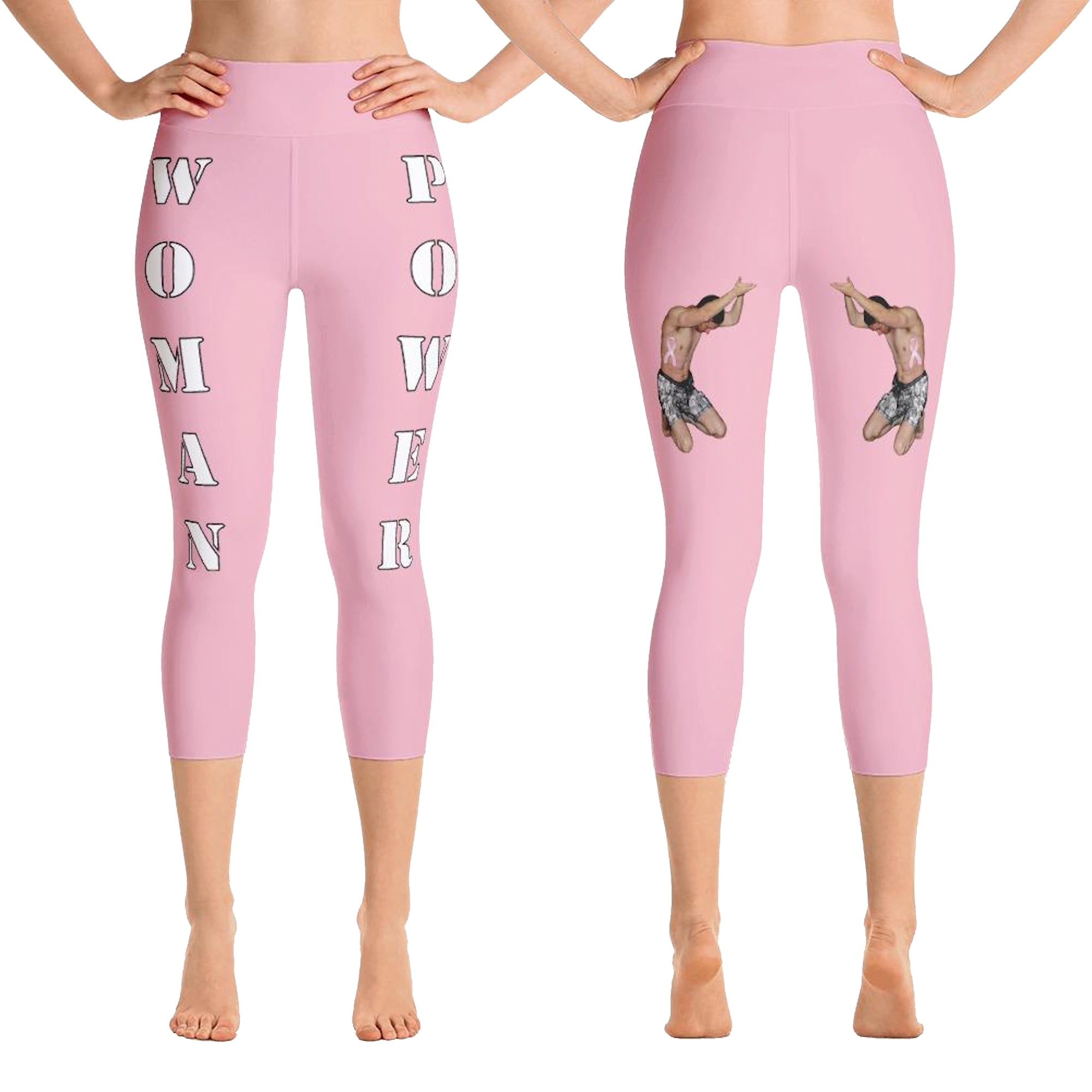 Our best viral leggings pale pink woman power white letters
