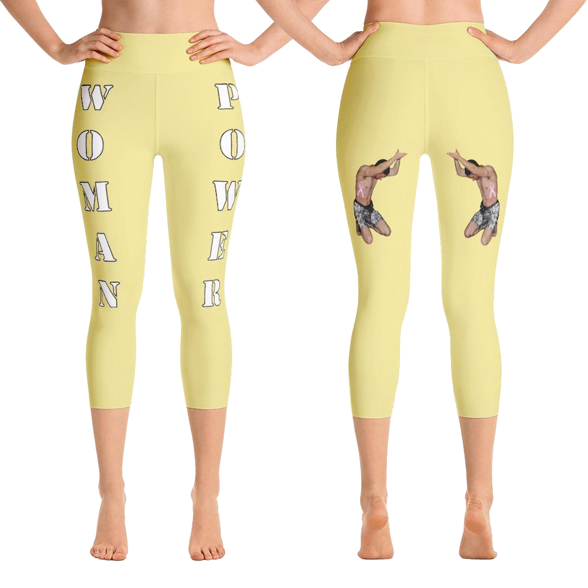 Our best viral leggings pale yellow woman power white letters