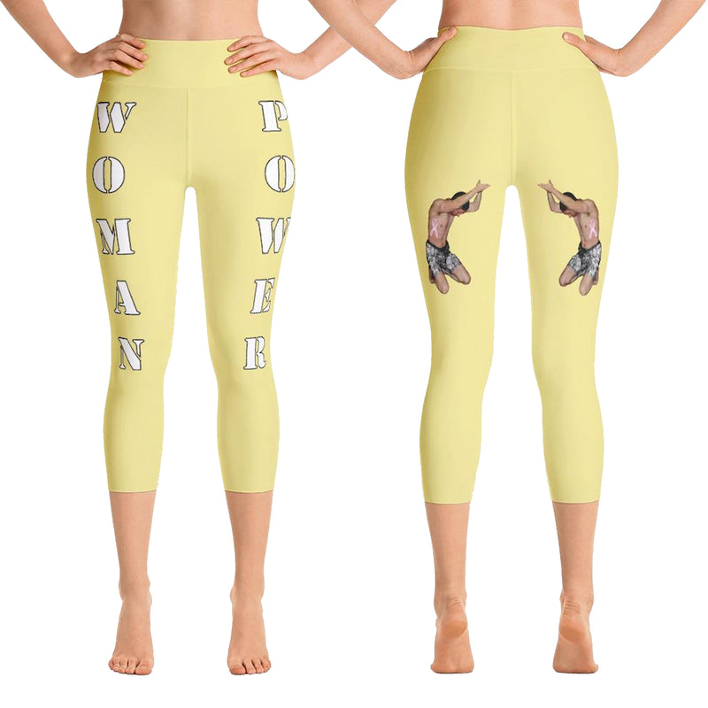 Our best viral leggings pale yellow woman power white letters HEROICU
