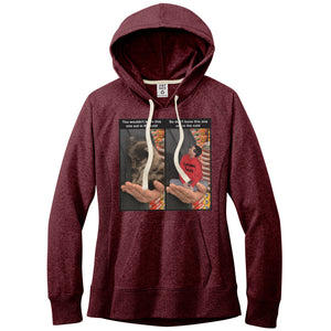 Women's Fleece Hoodie (Women's Sizes) - Don't leave pets in the cold PSA meme with tiny man in hand