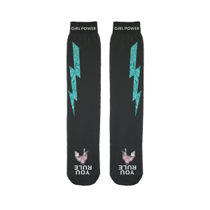 You Rule Girl Power Socks (BLACK) – Blue Water Lightning and a Flat Man Underfoot Sublimation Tube Sock