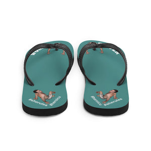 back-best-woman-power-flip-flops-tiny-man-bows-down-teal-white-letters