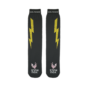 You Rule Girl Power Socks - Yellow Lightning and a Flat Man Underfoot Sublimation Tube Sock