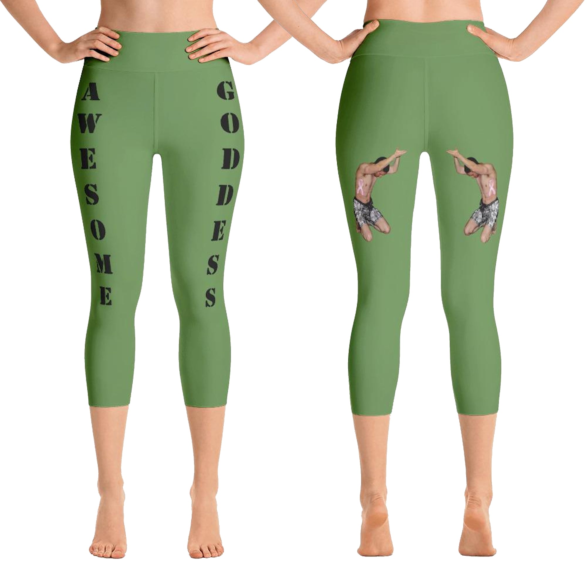 best-womens-awesome-goddess-moss-green-capri-leggings-black-lettering-men-support-you-on-back-viral-front-and-back-view-heroicu
