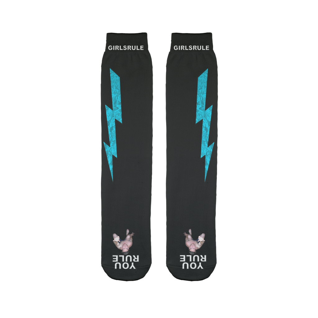 Girls Rule Light Blue Lightning Black Socks Flat Man Underfoot