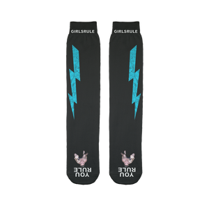 Girls Rule Light Blue Lightning Black Socks Flat Man Underfoot