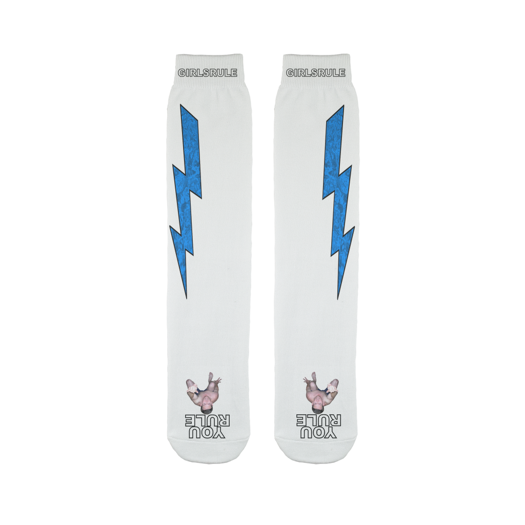 Girls Rule Dark Blue Lightning White Socks Flat Man Underfoot