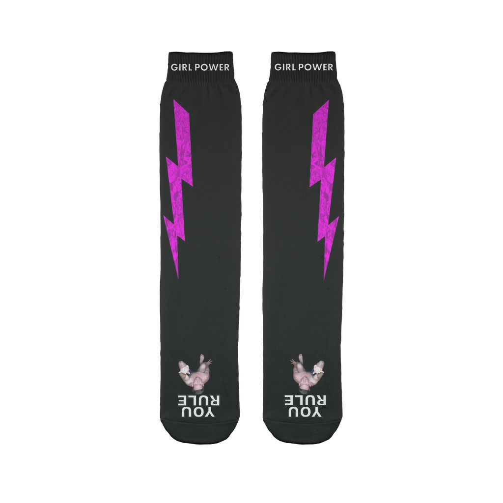 You Rule Girl Power Socks (BLACK) – Pink Lightning and a Flat Man Underfoot Sublimation Tube Sock