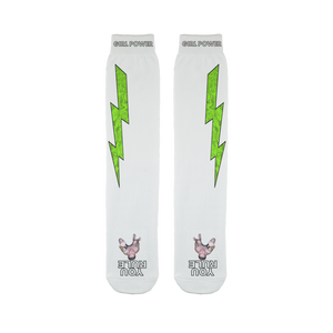 You Rule Girl Power Socks (WHITE) - Green Lightning and a Flat Man Underfoot Sublimation Tube Sock