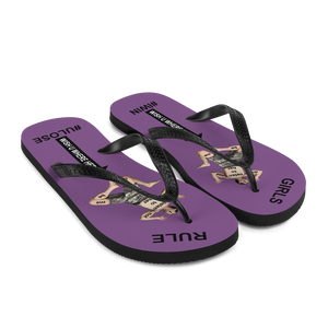 GIRLS RULE flip flops with CRUSHED TINY MAN underfoot purple fabric NEW (2020-05-10)