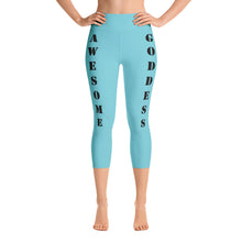 Our best viral leggings robin egg blue awesome goddess black letters