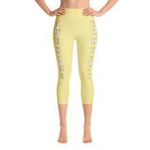 Our best viral leggings pale yellow awesome goddess white letters