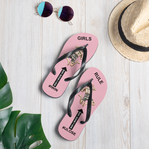 GIRLS RULE flip flops with CRUSHED TINY MAN underfoot pale pink fabric NEW (2020-05-10)