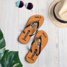 GIRLS RULE flip flops with CRUSHED TINY MAN underfoot orange fabric NEW (2020-05-10)