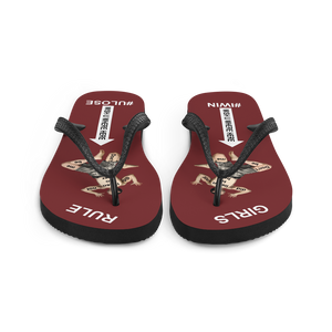 GIRLS RULE flip flops with CRUSHED TINY MAN underfoot burgundy fabric NEW (2020-05-10)