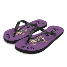 GIRLS RULE flip flops with CRUSHED TINY MAN underfoot purple fabric NEW (2020-05-10)