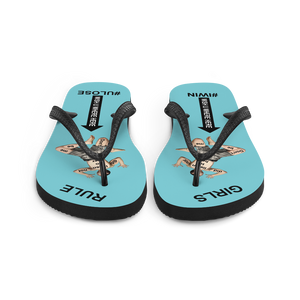 GIRLS RULE flip flops with CRUSHED TINY MAN underfoot robin egg blue fabric NEW (2020-05-10)