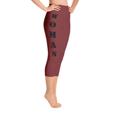 woman power yoga capris leggings burgundy color with black lettering right view booty boosting best popular leggings for girls women womens heroicu littleruntman