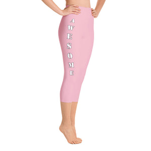 Our best viral leggings pale pink awesome goddess white letters