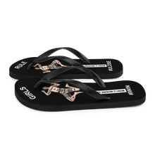 GIRLS RULE flip flops with CRUSHED TINY MAN underfoot black fabric NEW (2020-05-10)