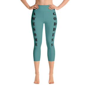Our best viral leggings teal awesome goddess black letters