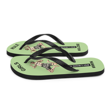 GIRLS RULE flip flops with CRUSHED TINY MAN underfoot pale green fabric NEW (2020-05-10)
