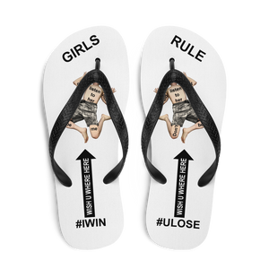 GIRLS RULE flip flops with CRUSHED TINY MAN underfoot white fabric NEW (2020-05-10)
