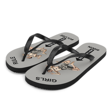 GIRLS RULE flip flops with CRUSHED TINY MAN underfoot gray fabric NEW (2020-05-10)