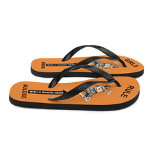 GIRLS RULE flip flops with CRUSHED TINY MAN underfoot orange fabric NEW (2020-05-10)