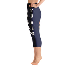 Our best viral yoga capri leggings with woman power - Midnight Blue Color with White Letters