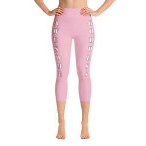 Our best viral leggings pale pink awesome goddess white letters