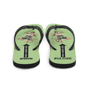 GIRLS RULE flip flops with CRUSHED TINY MAN underfoot pale green fabric NEW (2020-05-10)